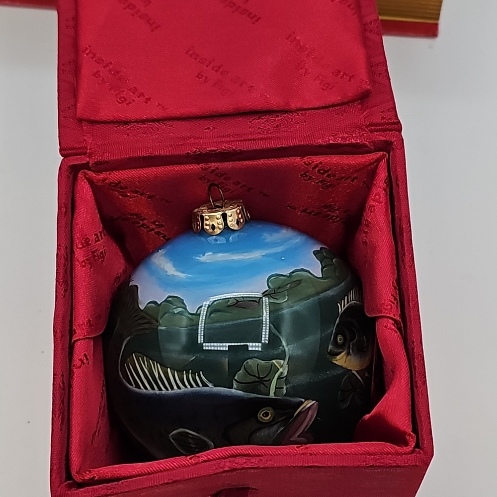 Vintage Paul Brent Reverse Painted Glass Christmas Ornament - Fish Underwater